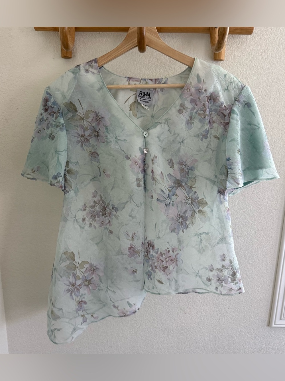 90s romantic feminine Fairycore mesh pastel assymetrical hem floral blouse